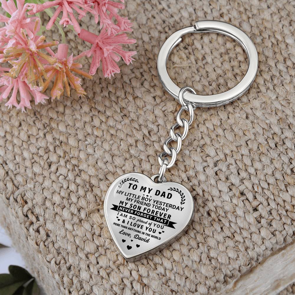 To My Dad Heart Keychain Gift from Son, My Son Forever Personalized Keepsake Gift