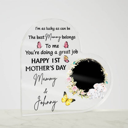 1st Mother’s Day Personalized Heart Acrylic Plaque – First Mother’s Day Gift for Mommy, Custom Mom Keepsake with Baby Name