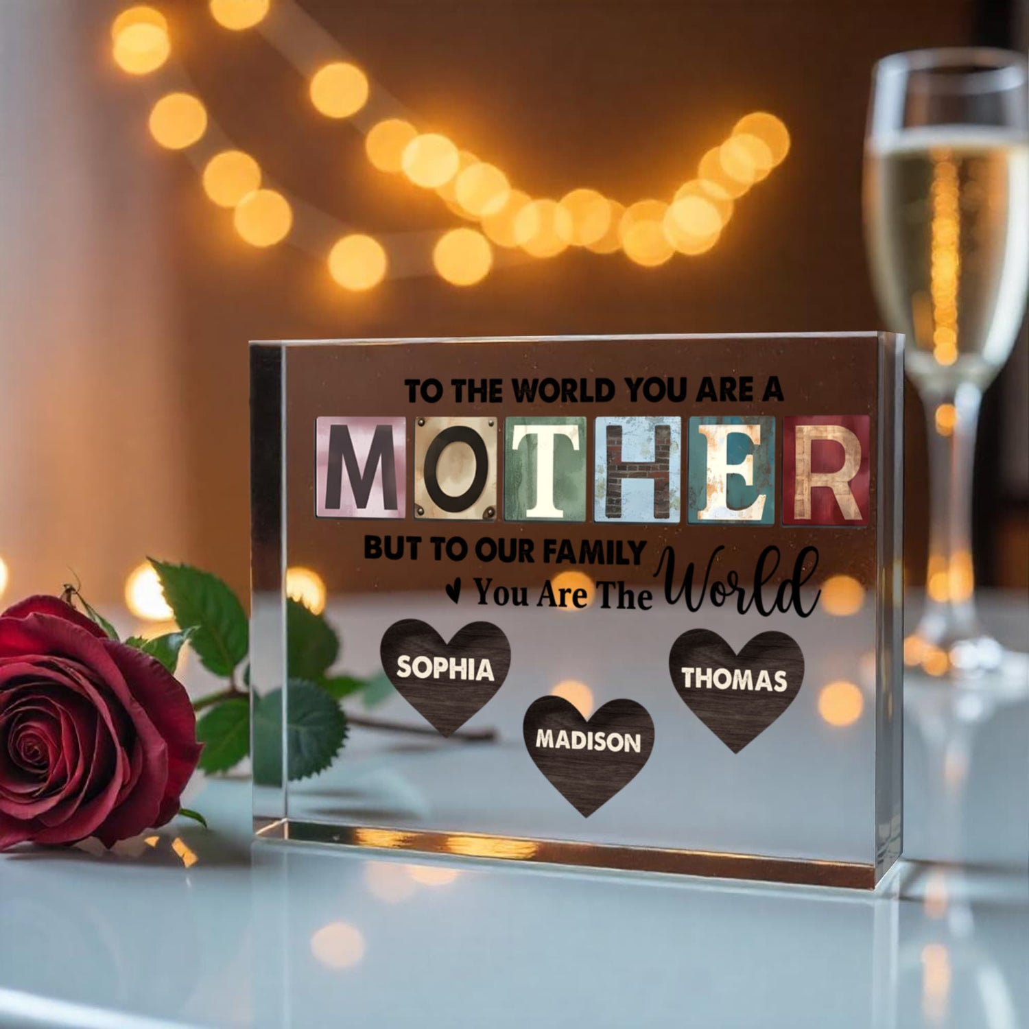 Personalized Mother Acrylic Plaque – Custom Mom Gift with Kids Names, Mother’s Day Gift for Mom, Family Heart Name Sign