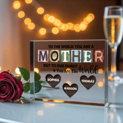 Personalized Mother Acrylic Plaque – Custom Mom Gift with Kids Names, Mother’s Day Gift for Mom, Family Heart Name Sign