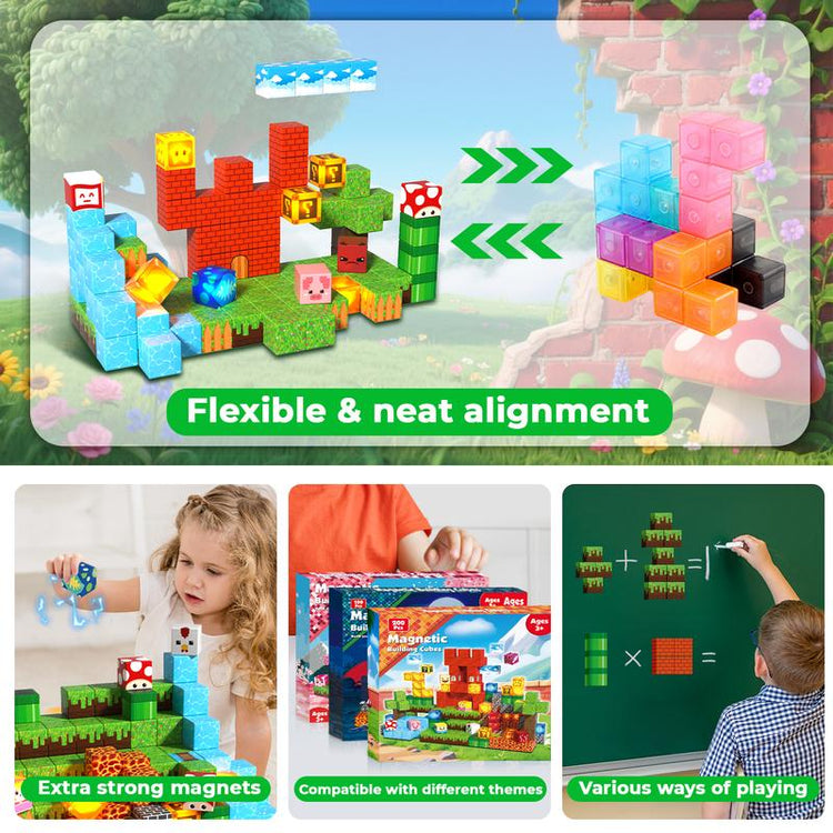 200PCS Magnetic Blocks with Light Blocks - Magnetic Blocks for Kids Ages 4 5 6 7 8 9 10, Magnetic Building Cubes, Magnetic Building Block, Birthday Gifts for 3-10 Years Old Boy Girls, STEM Toy