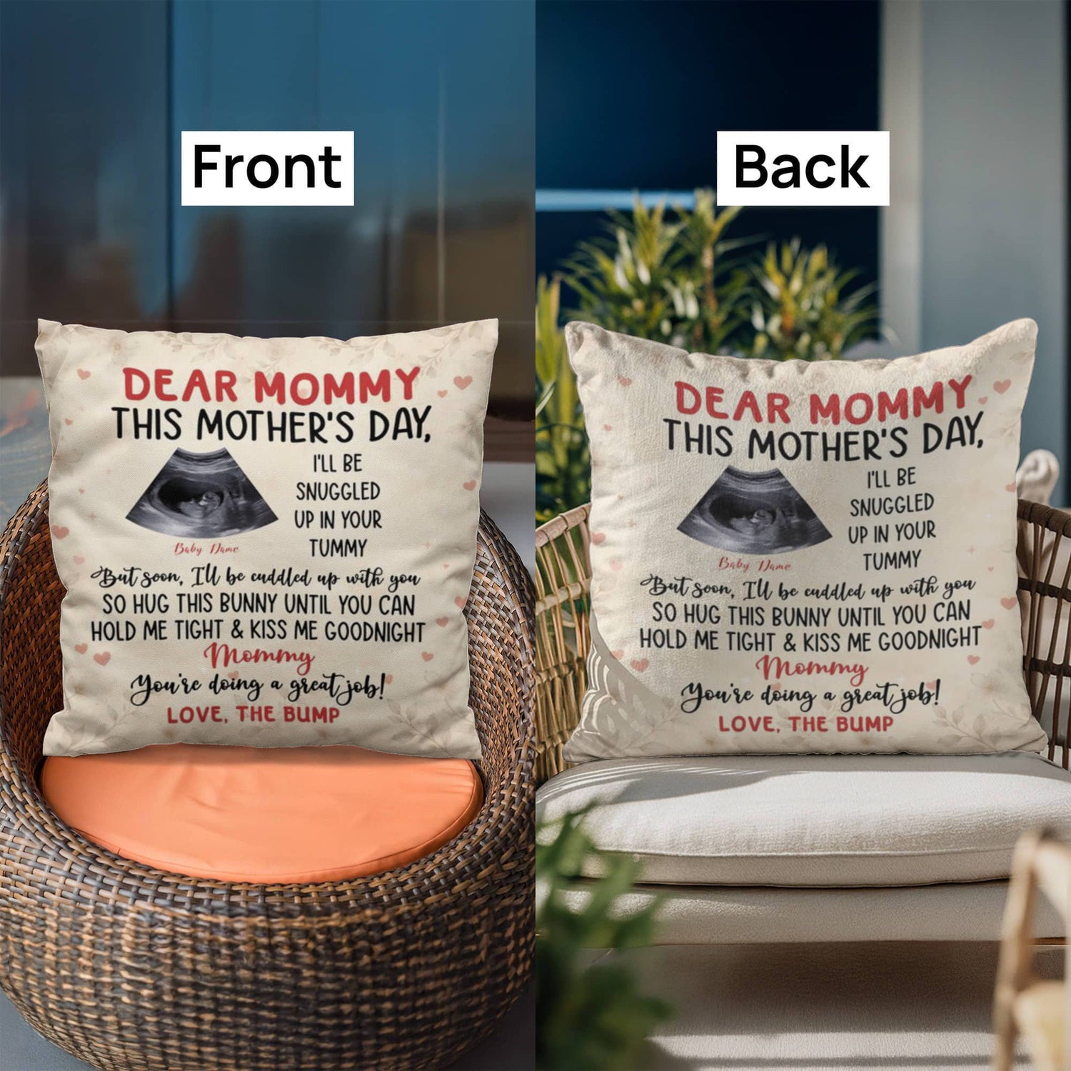 Dear Mommy Pregnancy Reveal Pillow – First Mother’s Day Gift for Mommy, Baby Bump Ultrasound Pillow, New Mom Keepsake Gift