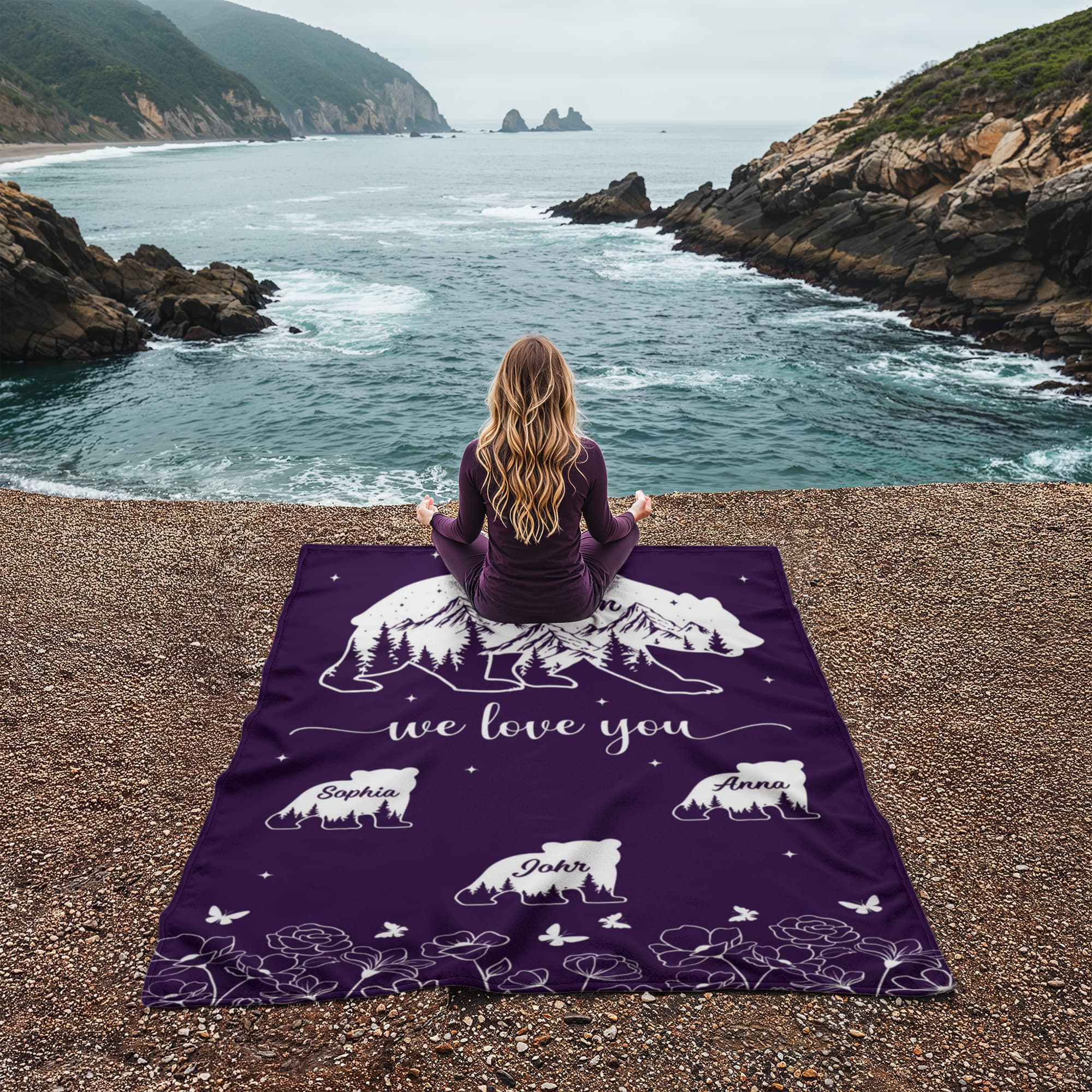 Mom We Love You Personalized Bear Blanket – Custom Mom Blanket with Kids Names, Mother’s Day Gift for Mom, Family Bear Throw Blanket
