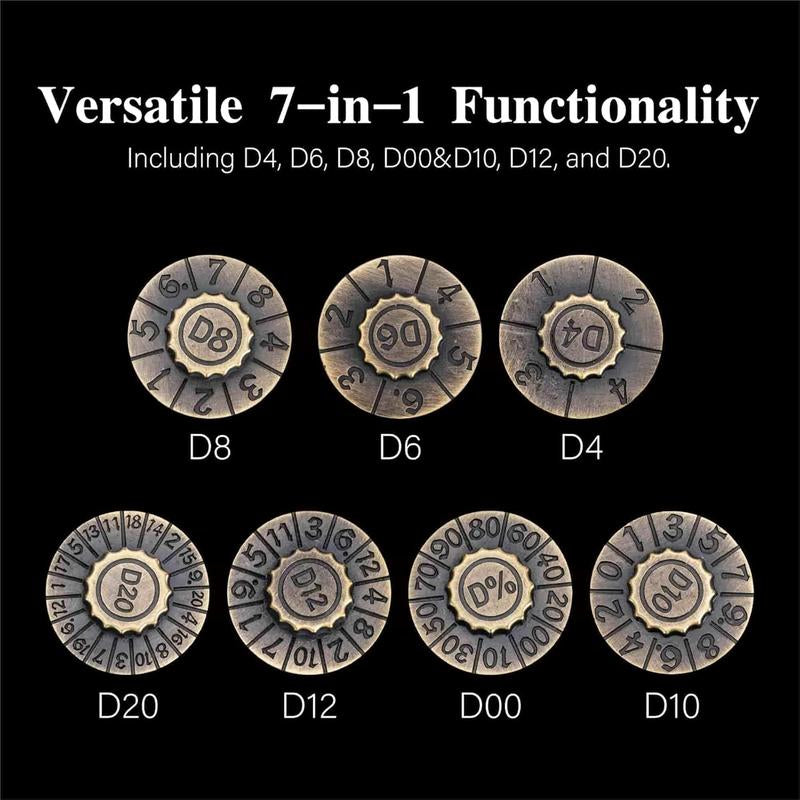 YEMEKO 7-In-1 Foldable Spinner Metal DND Dice Set – Pocket-Sized Compact Design with D4, D6, D8, D10, D12, D20 & D% for TTRPG Gifts