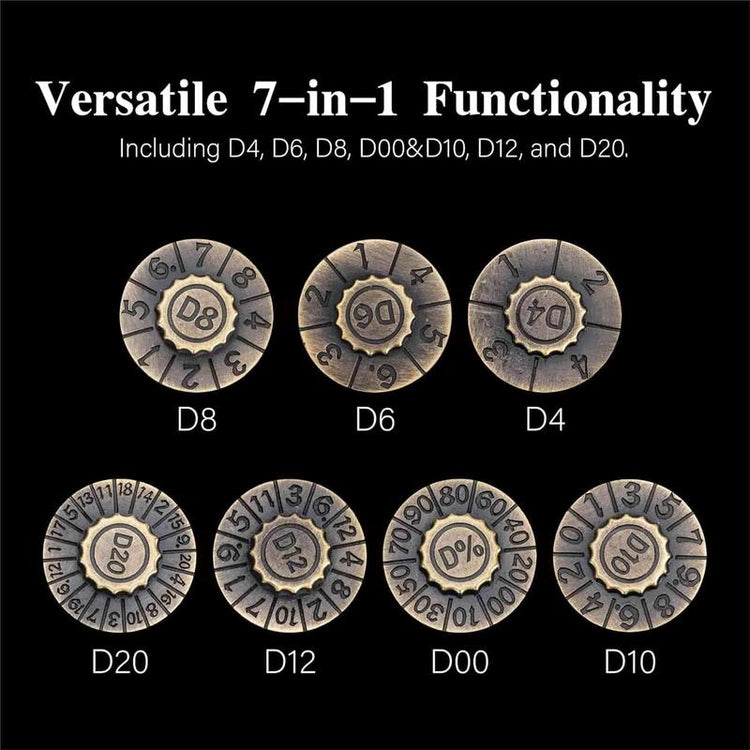 YEMEKO 7-In-1 Foldable Spinner Metal DND Dice Set – Pocket-Sized Compact Design with D4, D6, D8, D10, D12, D20 & D% for TTRPG Gifts