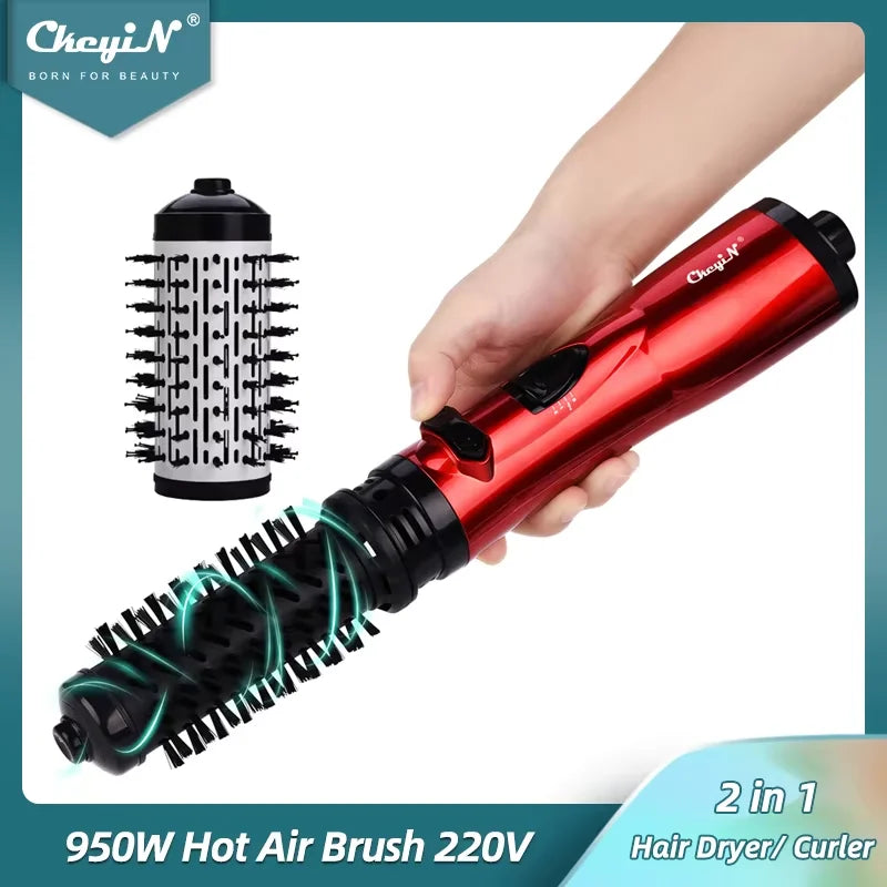Ckeyin Hair Dryer Brush 2 in 1 Hot Air Spin Brush Curling Straightening Styling Auto-Rotating Ionic round Blow Dryer Volumizer