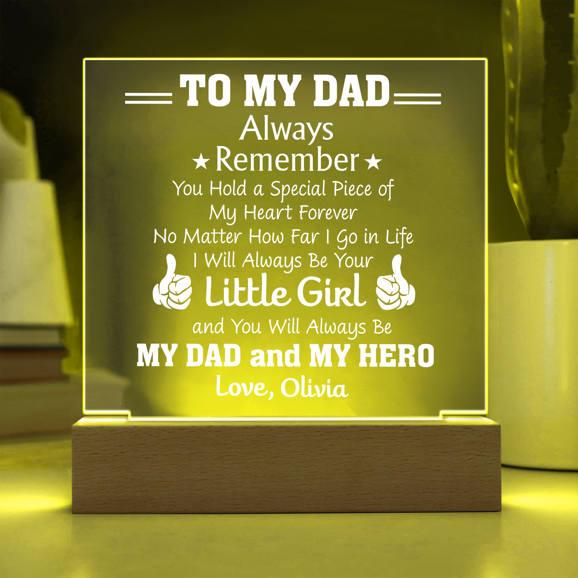 Personalized To My Dad "Little Girl My Hero" LED Night Light Plaque - Emotional Father&
