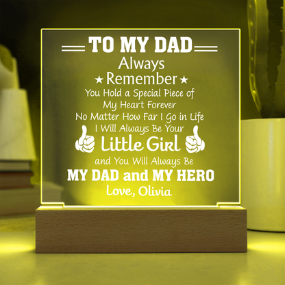 Personalized To My Dad "Little Girl My Hero" LED Night Light Plaque - Emotional Father&