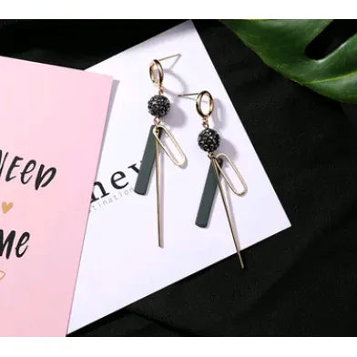 Long Tassel Earrings with Round Rhinestone Geometric Design