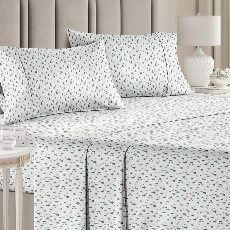 CGK Holiday 4-Piece Sheet Set – Soft Microfiber Bedding, Deep Pocket Wrinkle-Free Festive Christmas Sheets, Trees, Candy Canes, Reindeers