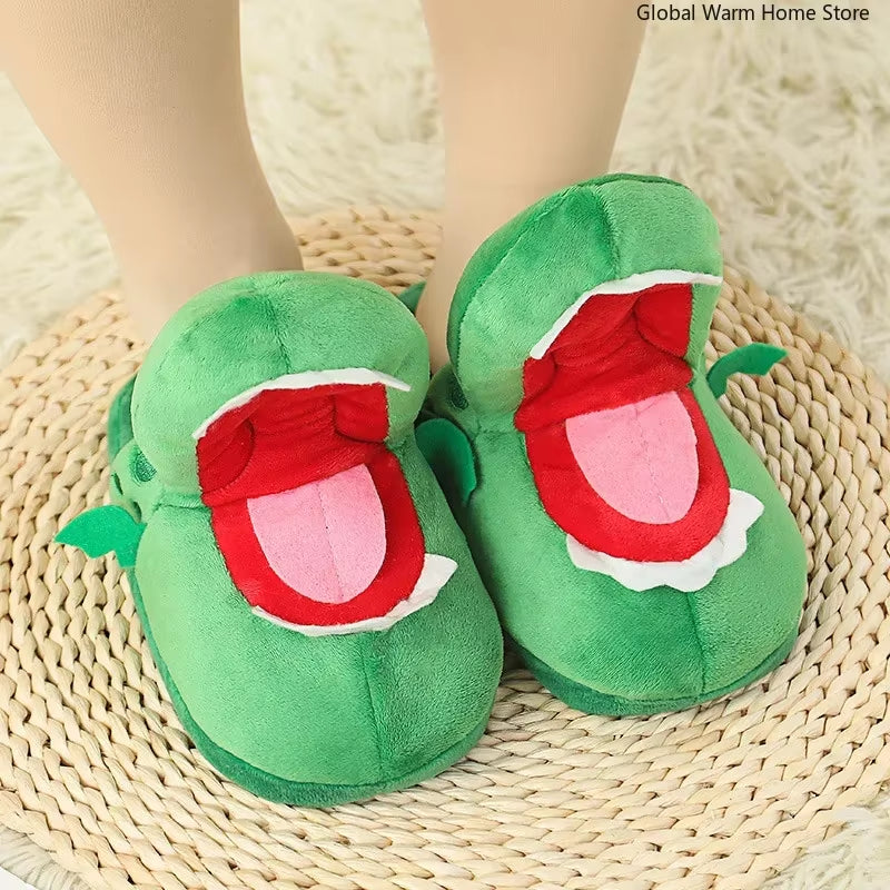 Crocodile Cotton Slippers with Moving Mouth Funny New Style Non-Slip Home Cotton Shoes Gifts Plush Toy Kids Slippers Winter Lady