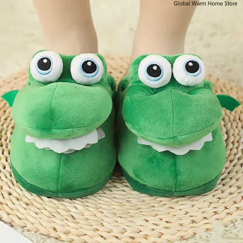Crocodile Cotton Slippers with Moving Mouth Funny New Style Non-Slip Home Cotton Shoes Gifts Plush Toy Kids Slippers Winter Lady
