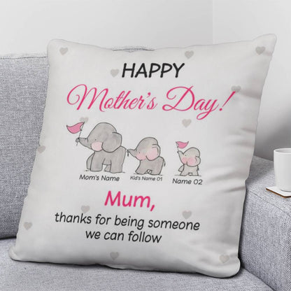 Personalized Mother’s Day Elephant Pillow – Custom Mom and Kids Name Pillow, Happy Mother’s Day Gift for Mom, Cute Mom Throw Pillow