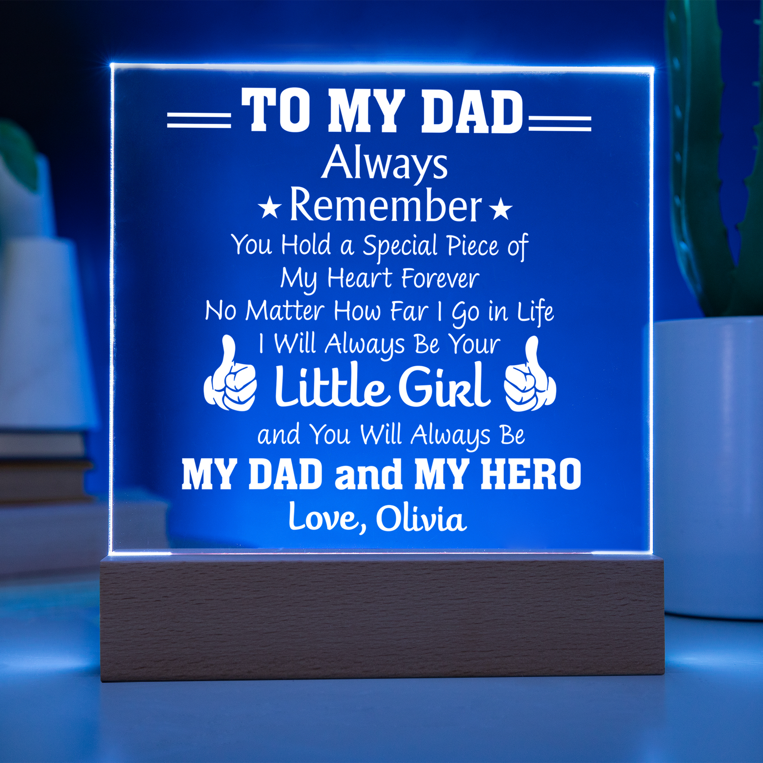 Personalized To My Dad "Little Girl My Hero" LED Night Light Plaque - Emotional Father&