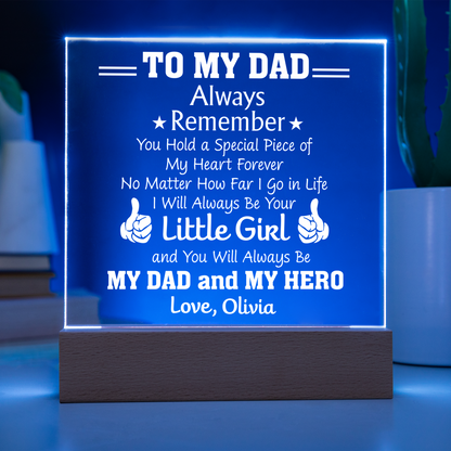 Personalized To My Dad "Little Girl My Hero" LED Night Light Plaque - Emotional Father&