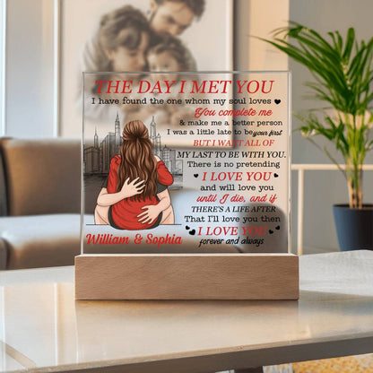 Personalized Valentine LED Acrylic Plaque – The Day I Met You Love Quote, Custom Names Light-Up Romantic Keepsake