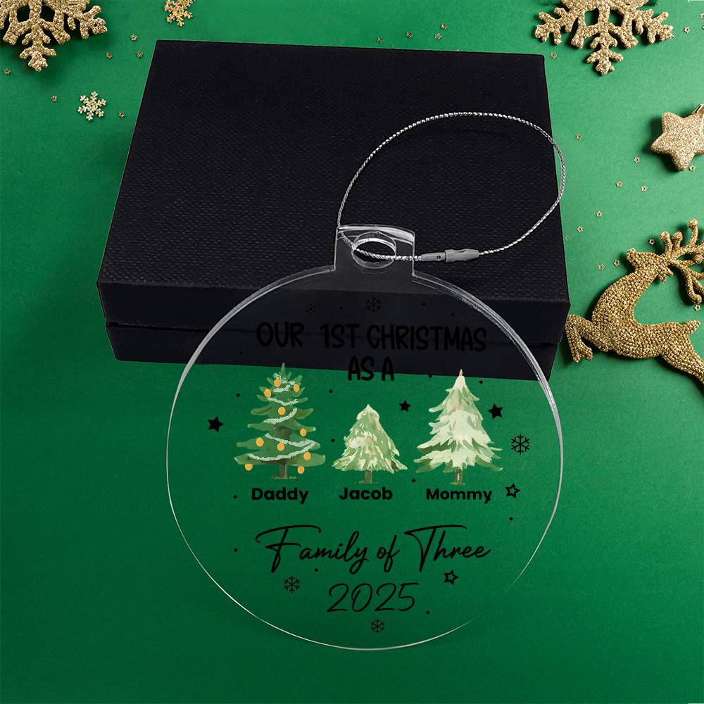 Our 1st Christmas as a Family of Three – Personalized Acrylic Ornament, Custom Name &amp; Year Round Christmas Tree Ornament for New Parents