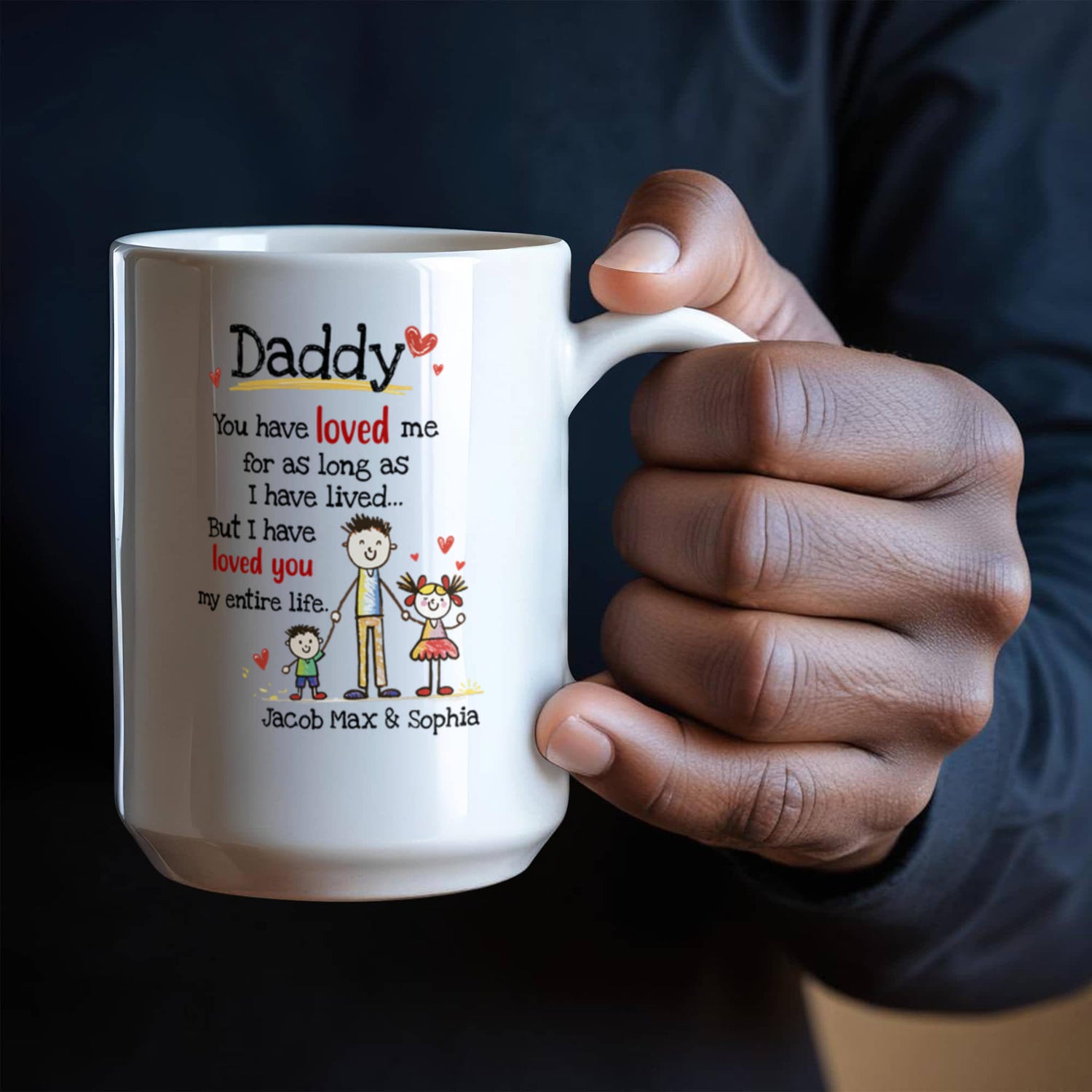 Daddy Personalized Mug from Kids – Custom Dad Coffee Mug with Kids Names, Sentimental Father’s Day Gift for Daddy