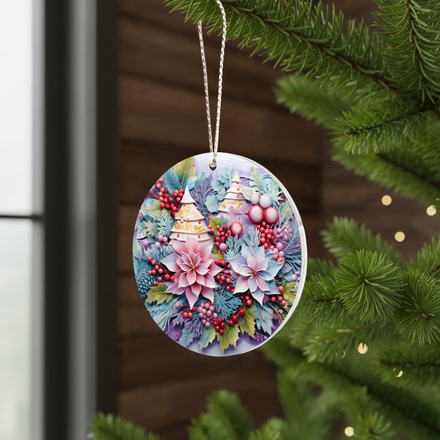 Floral Christmas Ornament – Winter Botanical Bauble, Elegant Holiday Tree Decor, Festive Keepsake Ornament, Unique Xmas Decoration