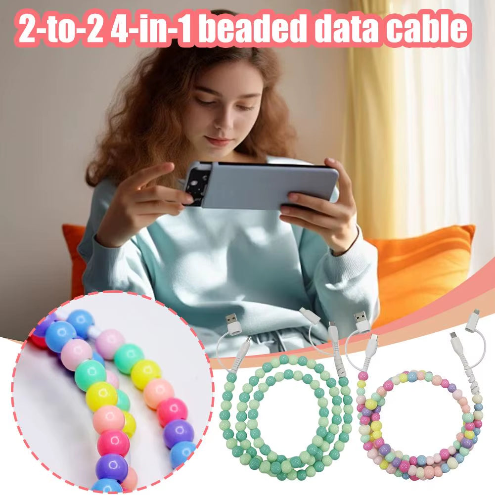 4 in 1 Beaded Fast Charging Cable for Iphone High-Speed 60W PD3.0 Charging for Iphone Fast Data Sync Beads Phone Cable Wide