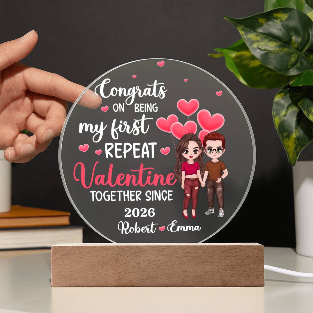 Personalized LED Acrylic Circle Plaque – Repeat Valentine Gift with Custom Names and Date, Romantic Couple Keepsake