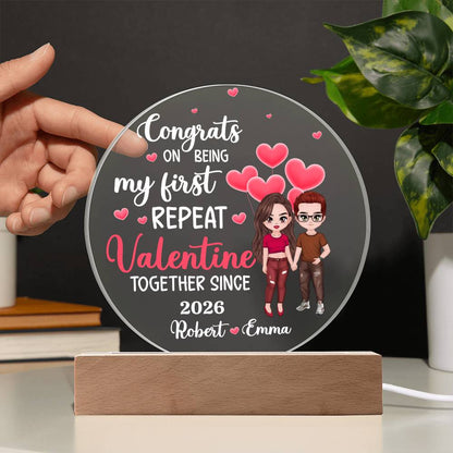 Personalized LED Acrylic Circle Plaque – Repeat Valentine Gift with Custom Names and Date, Romantic Couple Keepsake