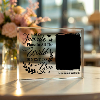 Personalized couple picture acrylic plaque with love quote
