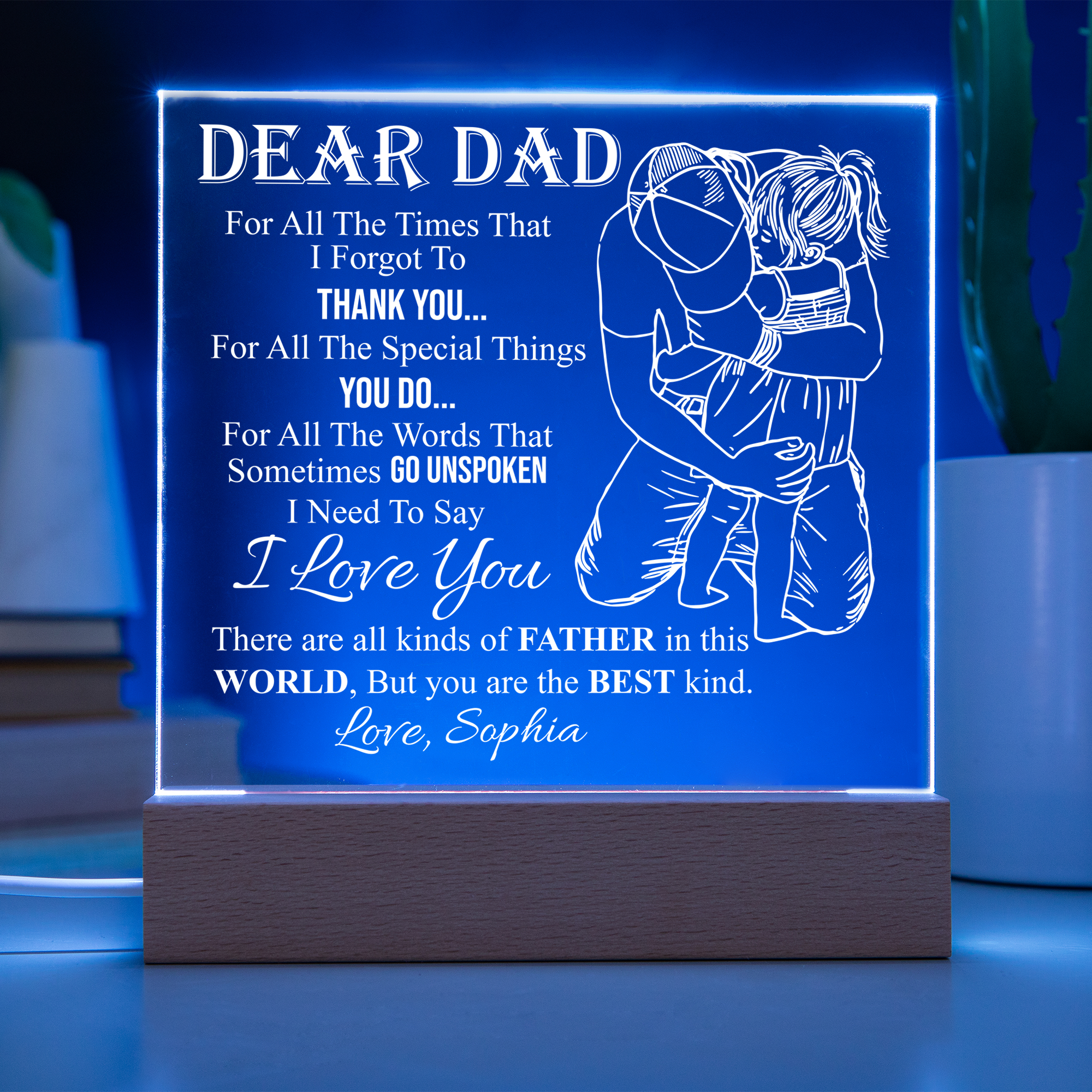 Dear dad personalized acrylic LED plaque gift
