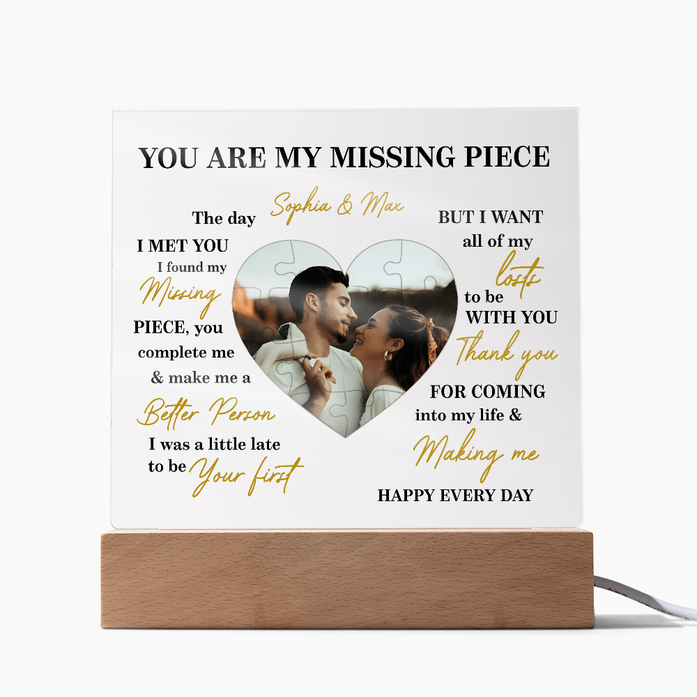 Personalized Valentine Photo LED Acrylic Plaque – Custom Names &amp; Picture Heart Light-Up Gift for Couples