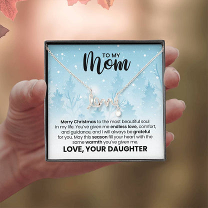 Love Necklace for Mom – Meaningful Christmas Gift from Daughter, Gold Scripted Love Necklace with Heartfelt Message Card
