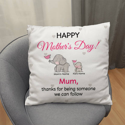 Personalized Mother’s Day Mom Pillow – Elephant Family Throw Pillow with Mom &amp; Kids Names