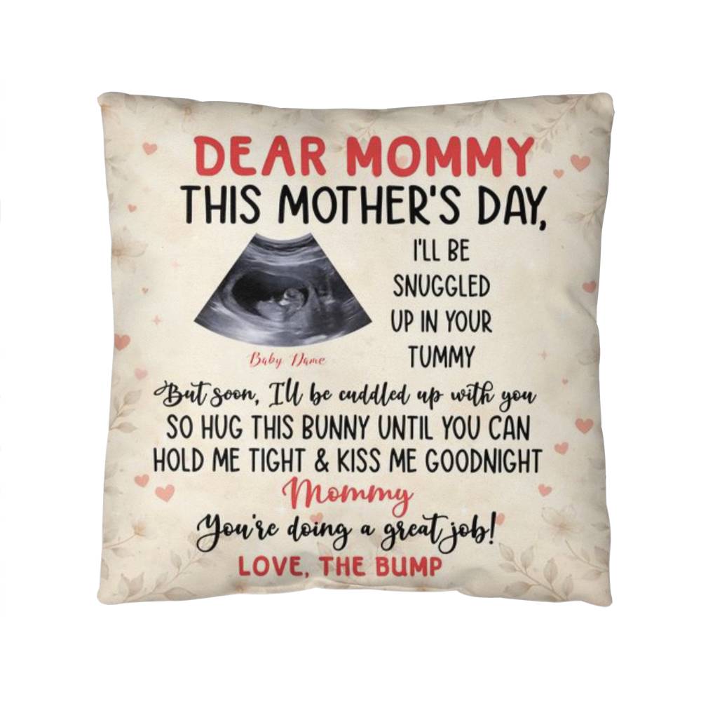 Dear Mommy Pregnancy Reveal Pillow – First Mother’s Day Gift for Mommy, Baby Bump Ultrasound Pillow, New Mom Keepsake Gift
