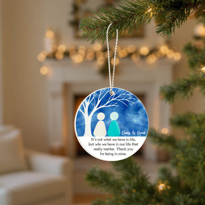 Personalized Best Friend Christmas Ornament – Custom Names Friendship Keepsake, “Thank You for Being in Mine” Gift