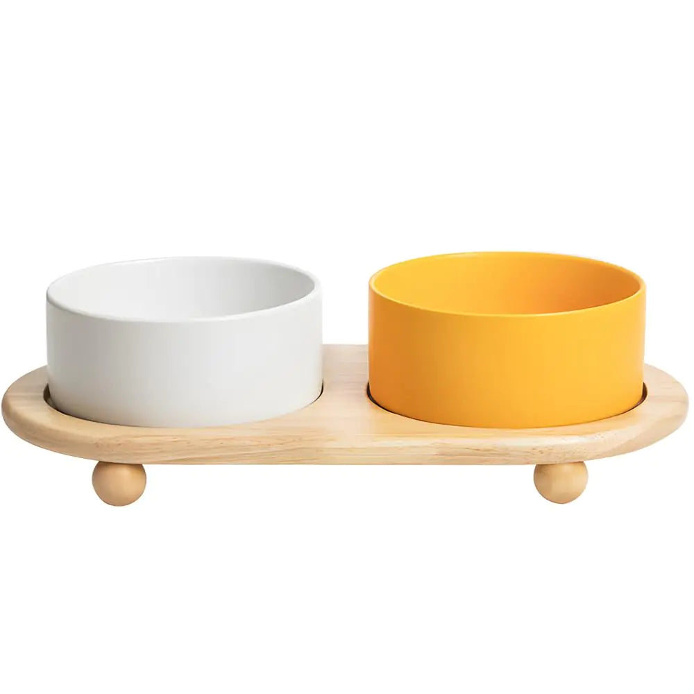 JOLLYJINKS Cat Bowls with Non-Slip Wooden Stand for Small Dogs and Cats