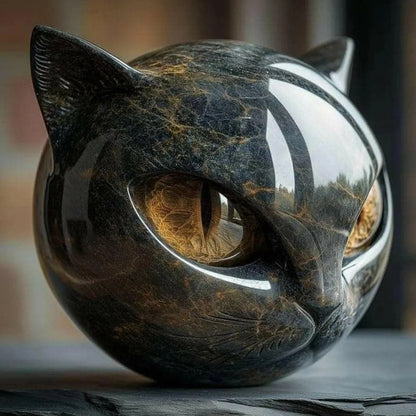 Decorative Black Cat Stone Figurine - Marble-Like Resin Sculpture