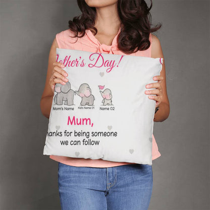 Personalized Mother’s Day Mom Pillow – Elephant Family Throw Pillow with Mom &amp; Kids Names