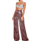 Metallic Sparkly Wide Leg Pants Women Elastic High Waist Glitter Sequin Palazzo Pants Casual Loose Party Clubwear Long Trousers