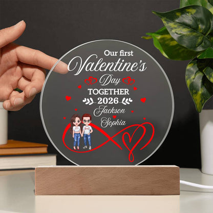 Personalized LED Acrylic Circle Plaque – Custom Names and Date Valentine Gift for Couples, First Valentine Keepsake