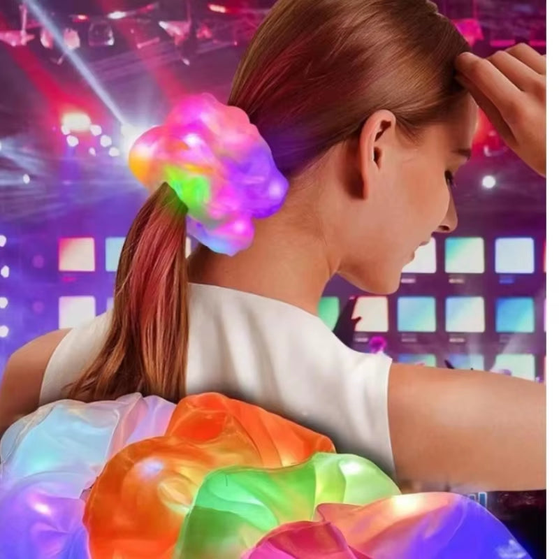 10PCS Glowing LED Hair Scrunchies Satin Elastic Ponytail Holders for Girls Night Party Festivals Stage Performance Hair Styling