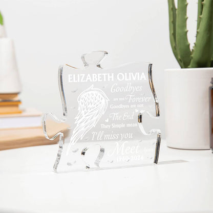 Personalized memorial acrylic puzzle plaque with angel wing design