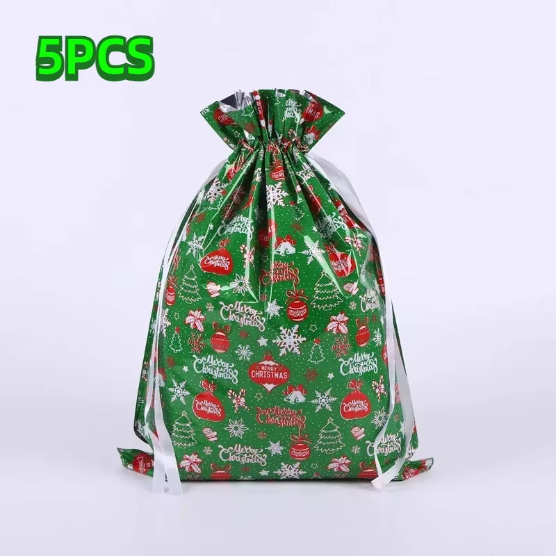 Christmas Gift Bags 5PCS Stand up Drawstring Foil Gift Wrapping Sacks Pouches for Xmas Presents Party Favor Decoration Supplies