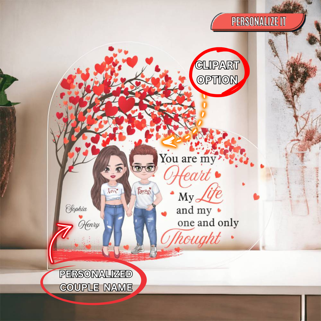 Wedding gift with customizable couple clipart