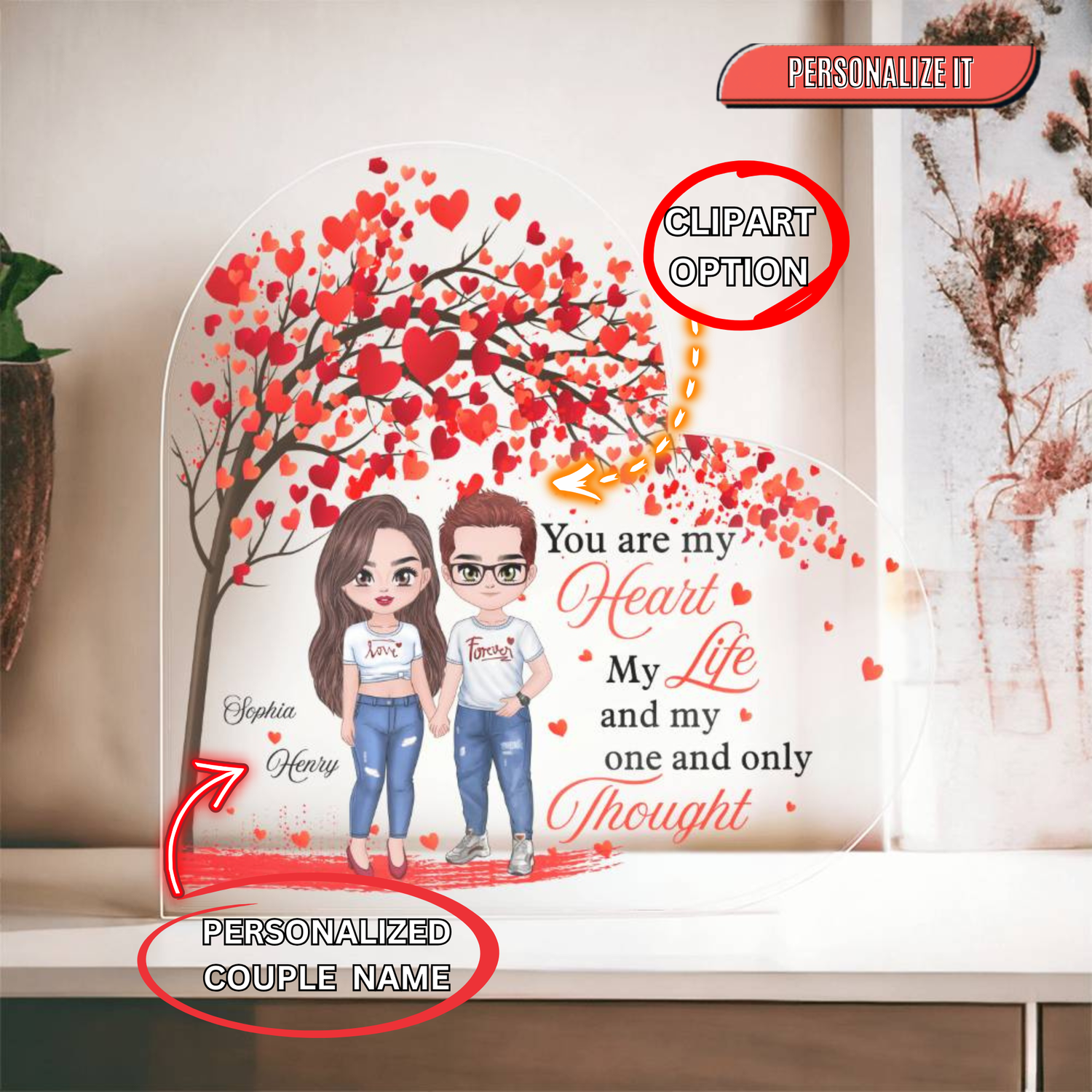 Wedding gift with customizable couple clipart