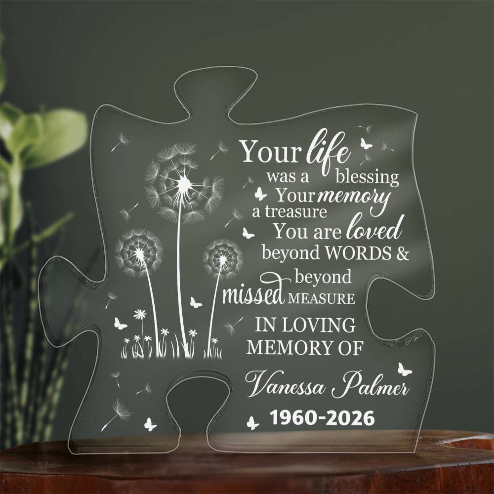 Personalized Memorial Acrylic Puzzle Plaque – Custom Name Remembrance Gift with Memorial Quote