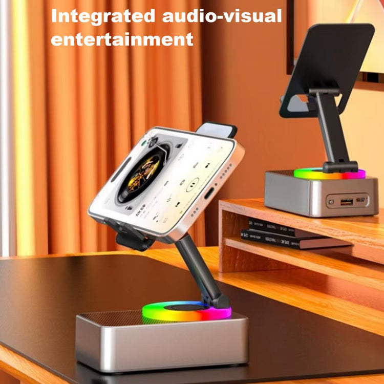 Bluetooth-Compatible Audio Power Phone Holder Rotating Phone Stand with Wireless Speaker Foldable Adjustable Cell Phone Stand