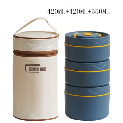 Portable Thermos Lunch Box Set Stackable Bento Box for Kids Adults School Picnic Fruit Salad Food Container Insulated Lunch Bag