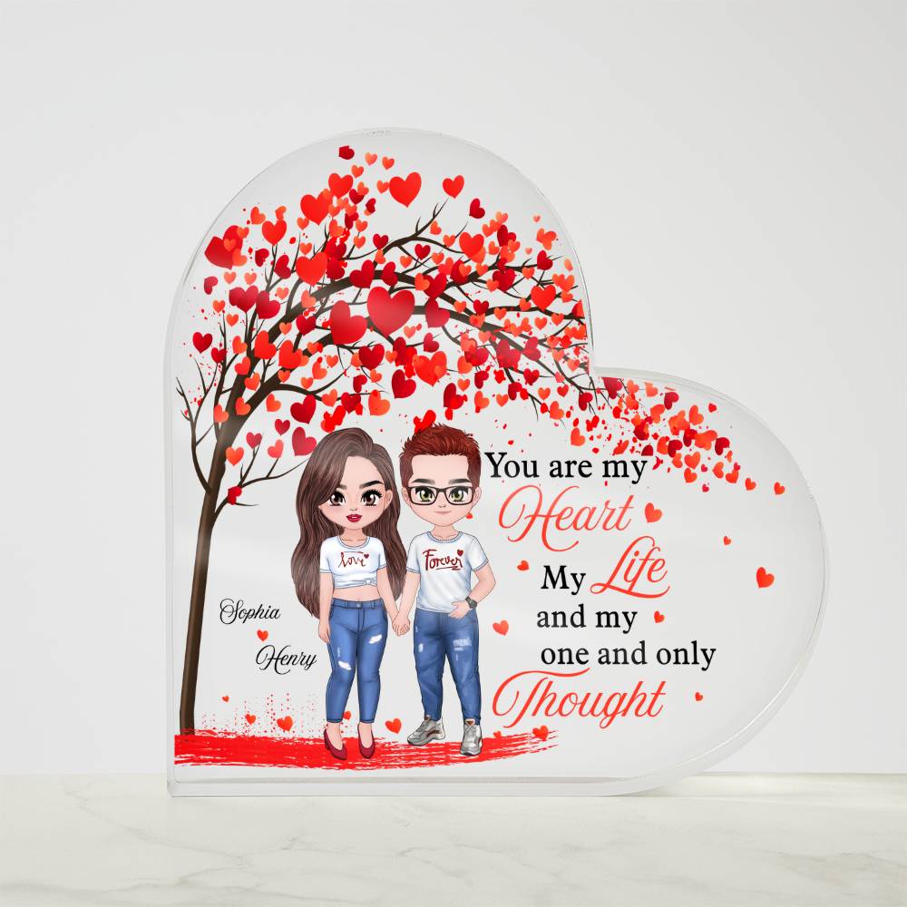 Personalized Heart Acrylic Plaque with Names and Couple Clipart – Valentine Gift for Couples