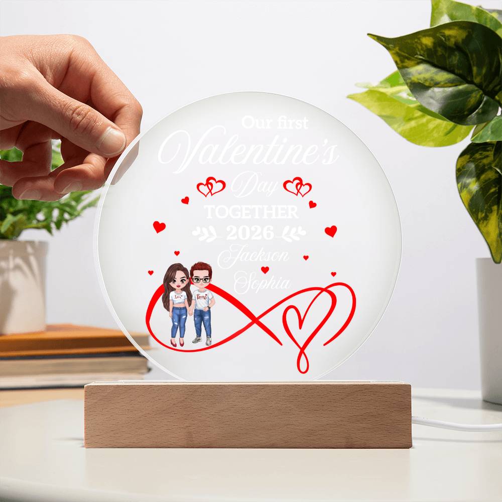 Personalized LED Acrylic Circle Plaque – Custom Names and Date Valentine Gift for Couples, First Valentine Keepsake