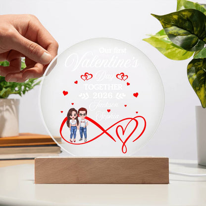 Personalized LED Acrylic Circle Plaque – Custom Names and Date Valentine Gift for Couples, First Valentine Keepsake