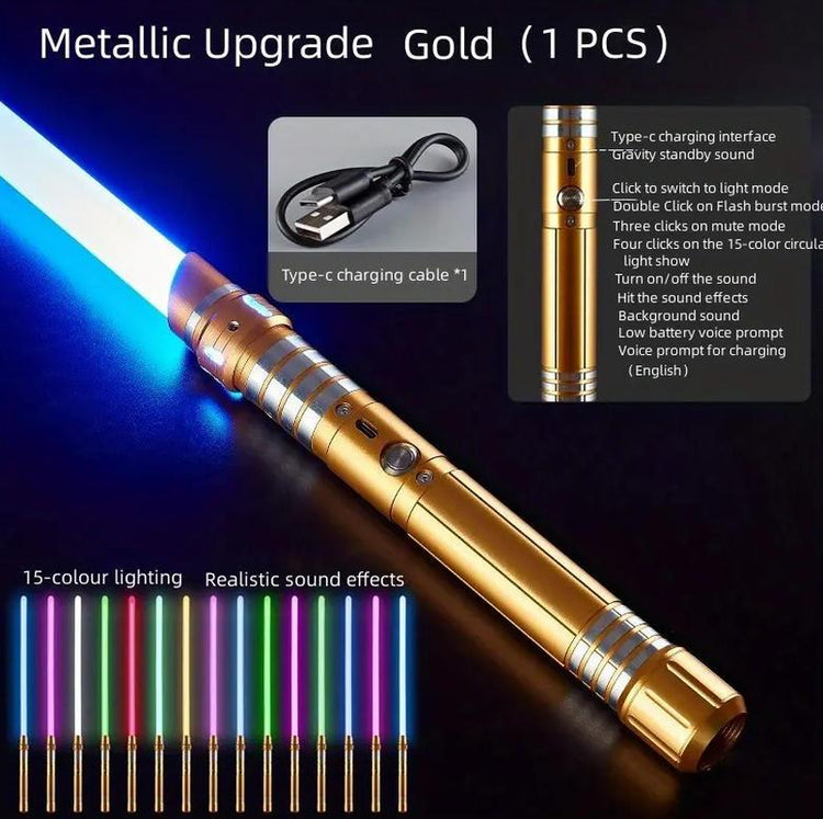 15-Color 2-In-1 Rechargeble Light Saber with Smooth Swing - Glow Light up Toy Motion Control RGB Lightsaber with Sounds, Ultimate Halloween & Christmas Gift